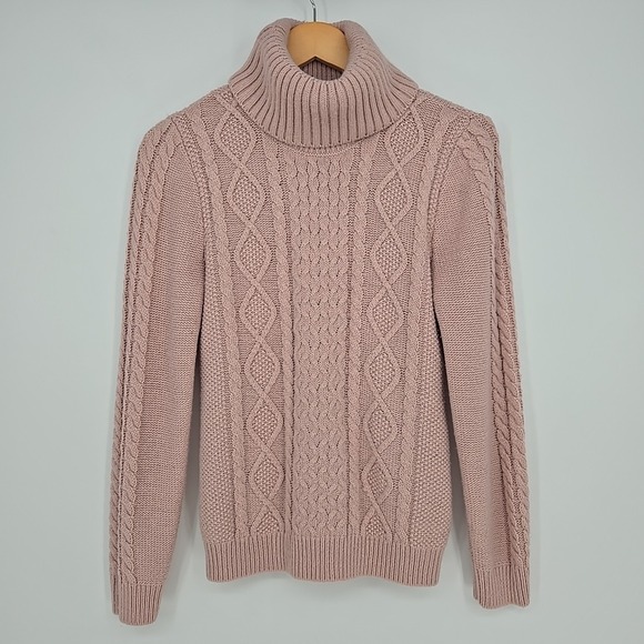 Roland Sweaters - Cable Knit Baby Pink Turtleneck Pullover Womens M Sweater Preppy Academia Cute